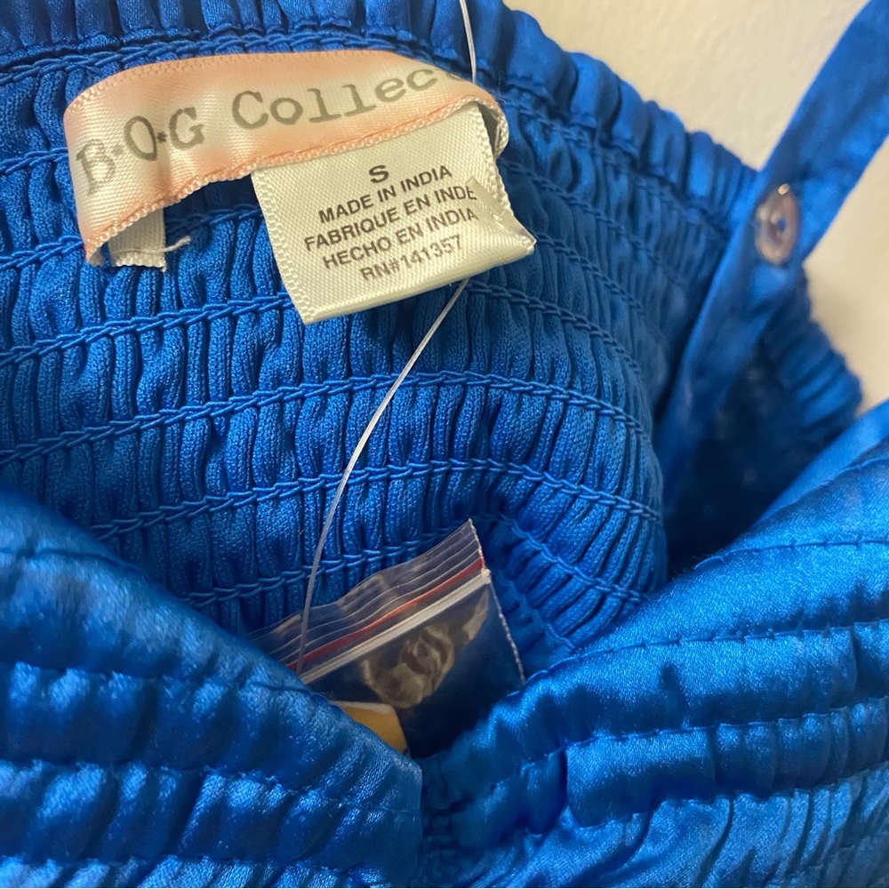 NWT B.O.G Collective | Royal Blue Satin Sweetheart Neckline Ruched Pleated Top S - Picture 5 of 6